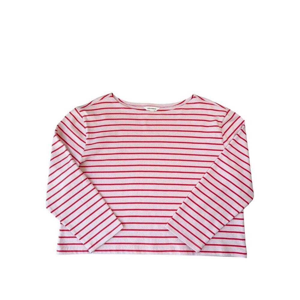 Lucky Brand Red & Pink Striped Boxy Fit Breton Long Sleeve Tee Size L - Picture 7 of 12